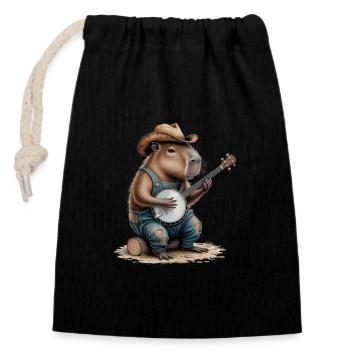 Cool Capybara Playing Banjo - Closable cotton gift bag (14x20cm) - black - Front