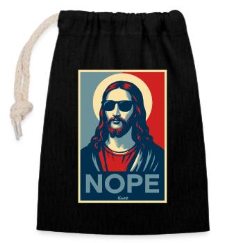 Jesus-Mann mit Heiligenschein und Sonnenbrille - Verschließbarer Geschenkbeutel aus Baumwolle (14x20cm) - Schwarz - Vorne