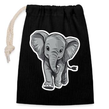 Éléphant - Sac cadeau en coton avec cordon (14 x 20 cm) - noir - Devant