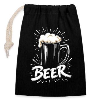Bier Krug - Verschließbarer Geschenkbeutel aus Baumwolle (14x20cm) - Schwarz - Vorne