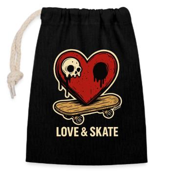 Herz mit Totenkopf auf Skateboard - Verschließbarer Geschenkbeutel aus Baumwolle (14x20cm) - Schwarz - Vorne