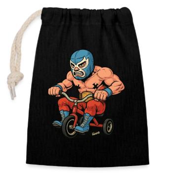 Lutteur avec masque sur tricycle - Sac cadeau en coton avec cordon (14 x 20 cm) - noir - Devant