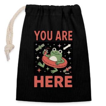 Frog in space with swimming ring and mug - Closable cotton gift bag (14x20cm) - black - Front