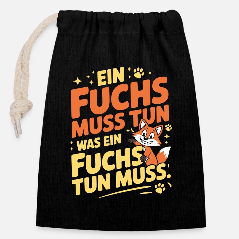 Fuchs Spruch Ein Fuchs Muss Tun Was Fuchs Tun Muss - Verschließbarer Geschenkbeutel aus Baumwolle (14x20cm) - Schwarz