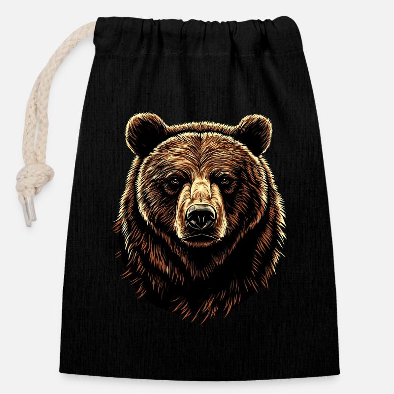 Braunbär Grizzly Bär Bärenbrüder Wald Wilde Bären - Verschließbarer Geschenkbeutel aus Baumwolle (14x20cm) - Schwarz
