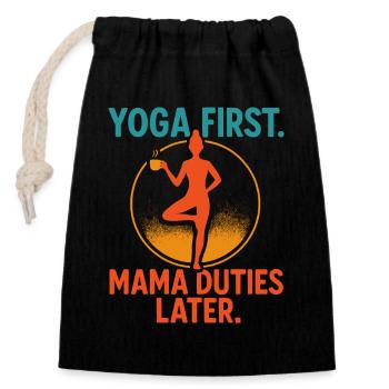 Yoga first mom later - Closable cotton gift bag (14x20cm) - black - Front