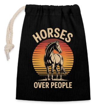 Cheval avec motif coucher de soleil - Sac cadeau en coton avec cordon (14 x 20 cm) - noir - Devant