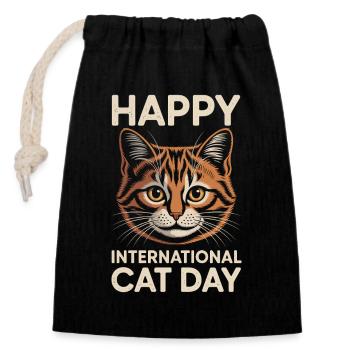 Happy International Cat Day - Closable cotton gift bag (14x20cm) - black - Front