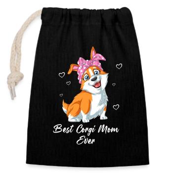 Süße Corgi Mama Statement Muttertagsgeschenk - Verschließbarer Geschenkbeutel aus Baumwolle (14x20cm) - Schwarz - Vorne