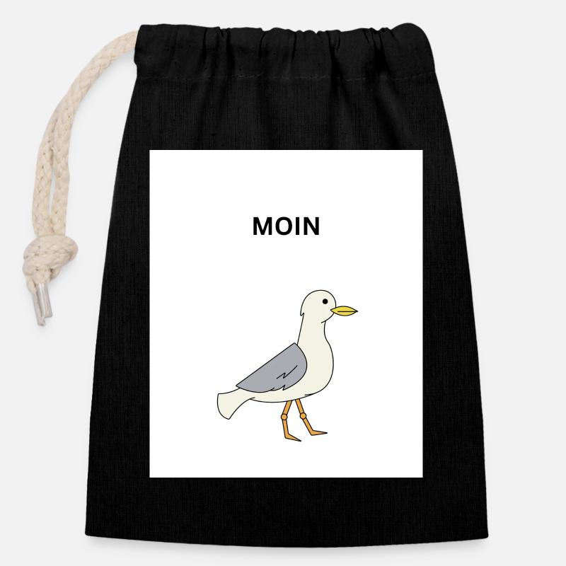 BONJOUR - Sac cadeau en coton avec cordon (14 x 20 cm) - noir