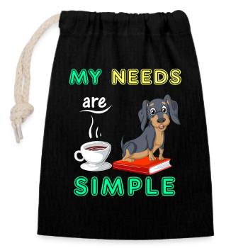 Books Coffee and Dachshund Funny Dog Lover Design - Closable cotton gift bag (14x20cm) - black - Front
