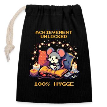 Succès débloqué : 100 % Hygge - Sac cadeau en coton avec cordon (14 x 20 cm) - noir - Devant