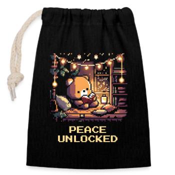 Peace unlocked: Hygge - Closable cotton gift bag (14x20cm) - black - Front