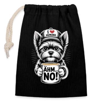 Yorkshire Terrier Lustiger Hund mit Kaffeetasse  - Verschließbarer Geschenkbeutel aus Baumwolle (14x20cm) - Schwarz - Vorne