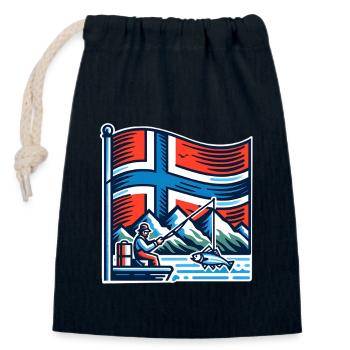 Bateau de pêche Norvège - Sac cadeau en coton avec cordon (14 x 20 cm) - bleu marine - Devant