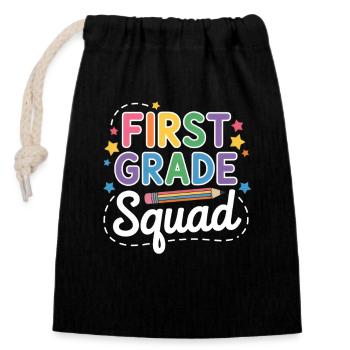 First Grade Squad Back To School - Verschließbarer Geschenkbeutel aus Baumwolle (14x20cm) - Schwarz - Vorne