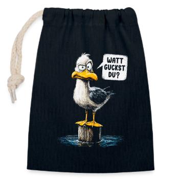 Watt guckst du? Lustige Möwe – Küstenhumor - Verschließbarer Geschenkbeutel aus Baumwolle (14x20cm) - Navy - Vorne