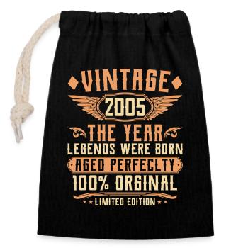 20th Birthday Vintage - Year 2005 - Closable cotton gift bag (14x20cm) - black - Front