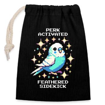 Avantage actif : Acolyte à plumes | Perruche - Sac cadeau en coton avec cordon (14 x 20 cm) - noir - Devant