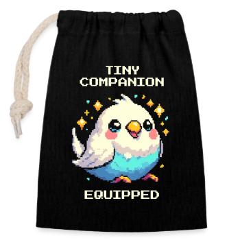 Petit compagnon équipé | Perruche - Sac cadeau en coton avec cordon (14 x 20 cm) - noir - Devant
