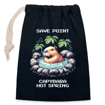 Point de sauvegarde : Capybara Onsen | Relaxation - Sac cadeau en coton avec cordon (14 x 20 cm) - bleu marine - Devant