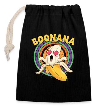 Banana pizza with heart eyes - Closable cotton gift bag (14x20cm) - black - Front