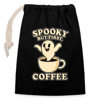 Spooky Kaffee Motiv mit Kuschelgeist - Verschließbarer Geschenkbeutel aus Baumwolle (14x20cm) - Schwarz - Vorne