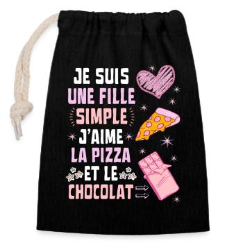I'm a Simple Pizza and Chocolate Girl - Closable cotton gift bag (14x20cm) - black - Front