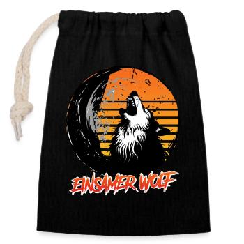 Wolf Spirit EINSAMER WOLF Retro Lustiges - Verschließbarer Geschenkbeutel aus Baumwolle (14x20cm) - Schwarz - Vorne