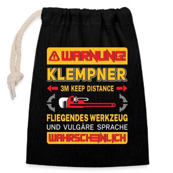 Chauffagiste Plombier Plombier de construction chauffage - Sac cadeau en coton avec cordon (14 x 20 cm) - noir - Devant