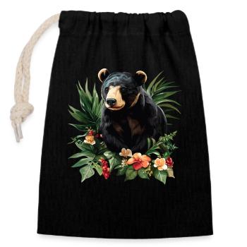 Sun Bear Malaienbär - Verschließbarer Geschenkbeutel aus Baumwolle (14x20cm) - Schwarz - Vorne