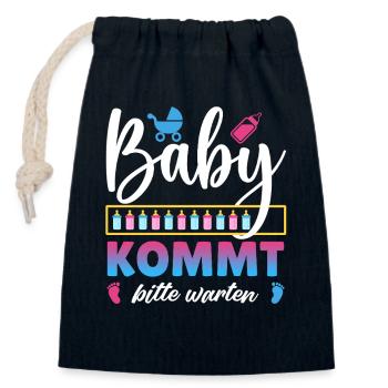Soon Mom BABY COMING PLEASE WAIT Funny - Closable cotton gift bag (14x20cm) - navy - Front