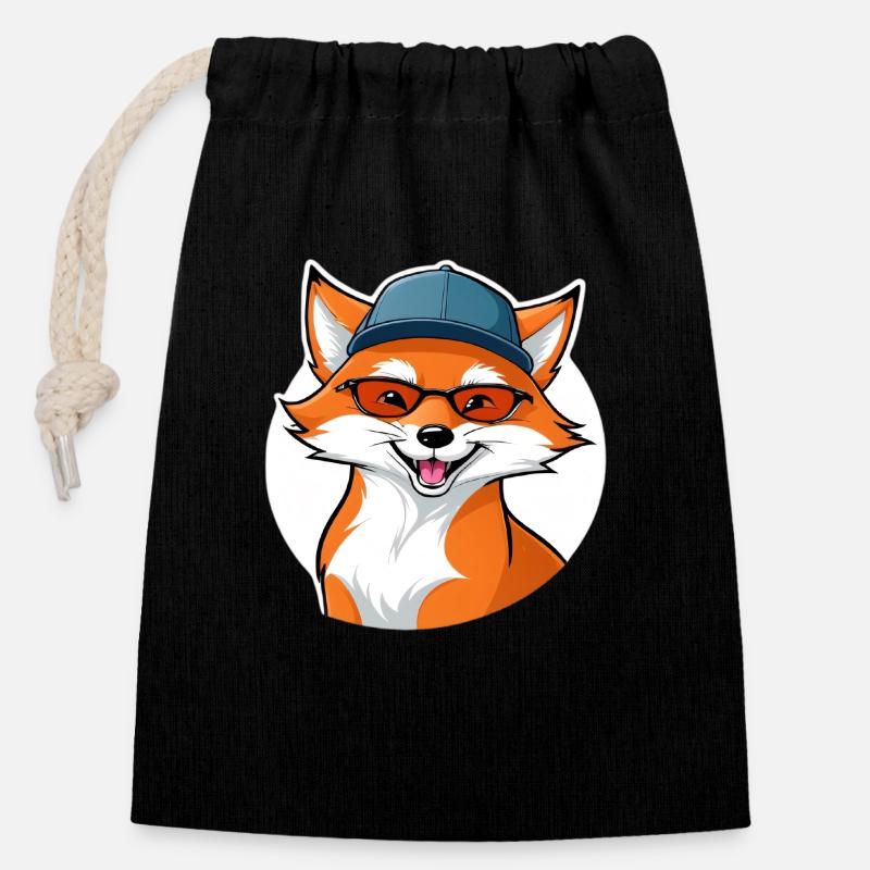witziger Fuchs mit Brille und Cap - Verschließbarer Geschenkbeutel aus Baumwolle (14x20cm) - Schwarz