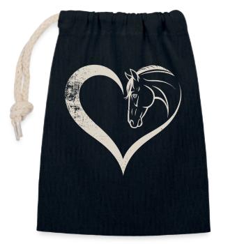 Conception de silhouette de cœur et de cheval - Sac cadeau en coton avec cordon (14 x 20 cm) - bleu marine - Devant
