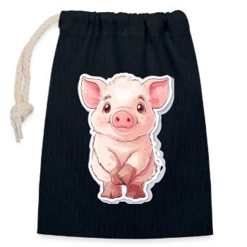 Schwein Ferkel - Verschließbarer Geschenkbeutel aus Baumwolle (14x20cm) - Navy - Vorne