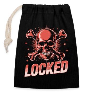 Bold Skull Crossbones with Locked Text - Closable cotton gift bag (14x20cm) - black - Front
