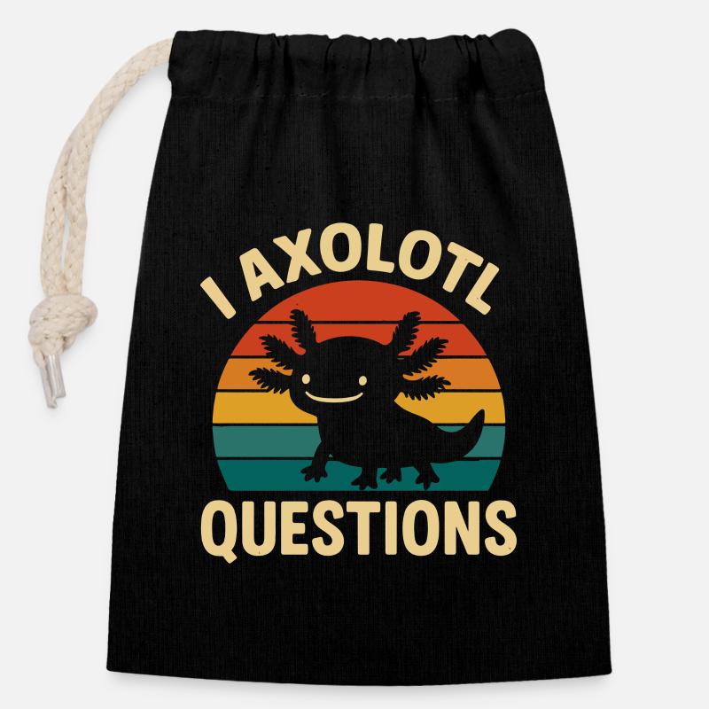 Axolotl - Sac cadeau en coton avec cordon (14 x 20 cm) - noir