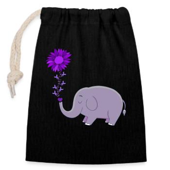 Mignon éléphant fleur magie - Sac cadeau en coton avec cordon (14 x 20 cm) - noir - Devant