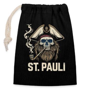 St.Pauli Kiez Hamburg Totenkopf Sankt Pauli - Verschließbarer Geschenkbeutel aus Baumwolle (14x20cm) - Schwarz - Vorne