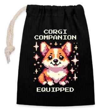 Corgi Companion équipé | Amour de chien Humour - Sac cadeau en coton avec cordon (14 x 20 cm) - noir - Devant