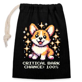 Chance de cloche critique : 100 % | Humour Corgi - Sac cadeau en coton avec cordon (14 x 20 cm) - noir - Devant