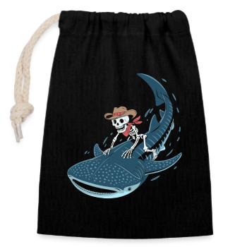 Cowboy skeleton on whale shark - Closable cotton gift bag (14x20cm) - black - Front