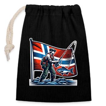 Norway Angler Fishing - Sac cadeau en coton avec cordon (14 x 20 cm) - noir - Devant
