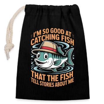 Je suis tellement doué pour attraper du poisson que le - Sac cadeau en coton avec cordon (14 x 20 cm) - noir - Devant