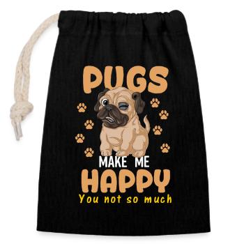 Möpse machen mich glücklich Shirt - Verschließbarer Geschenkbeutel aus Baumwolle (14x20cm) - Schwarz - Vorne