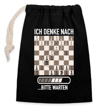 Schach Schachspieler Schachclub Bitte Warten - Verschließbarer Geschenkbeutel aus Baumwolle (14x20cm) - Schwarz - Vorne