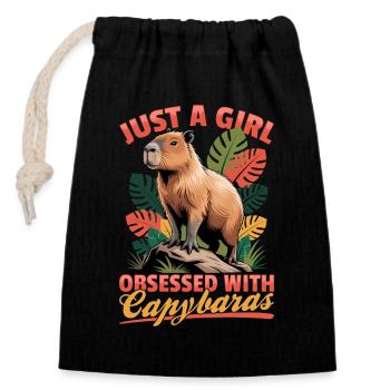 Drôle de Capybara - Sac cadeau en coton avec cordon (14 x 20 cm) - noir - Devant