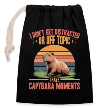 Drôle de Capybara - Sac cadeau en coton avec cordon (14 x 20 cm) - noir - Devant