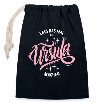 Laissez Ursula faire cela - jour du nom - Sac cadeau en coton avec cordon (14 x 20 cm) - bleu marine - Devant