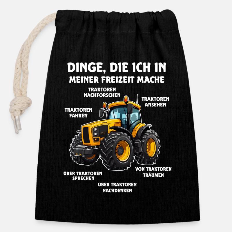 Dinge die ich meiner Freizeit mache Tractor  - Verschließbarer Geschenkbeutel aus Baumwolle (14x20cm) - Schwarz